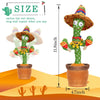 A green cactus toy with a sombrero dancing and singing, shown next to its pot.