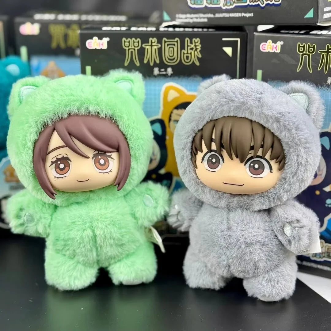 Blind box collectible figures of Jujutsu Kaisen Gojo Satoru in green and gray cat park themes