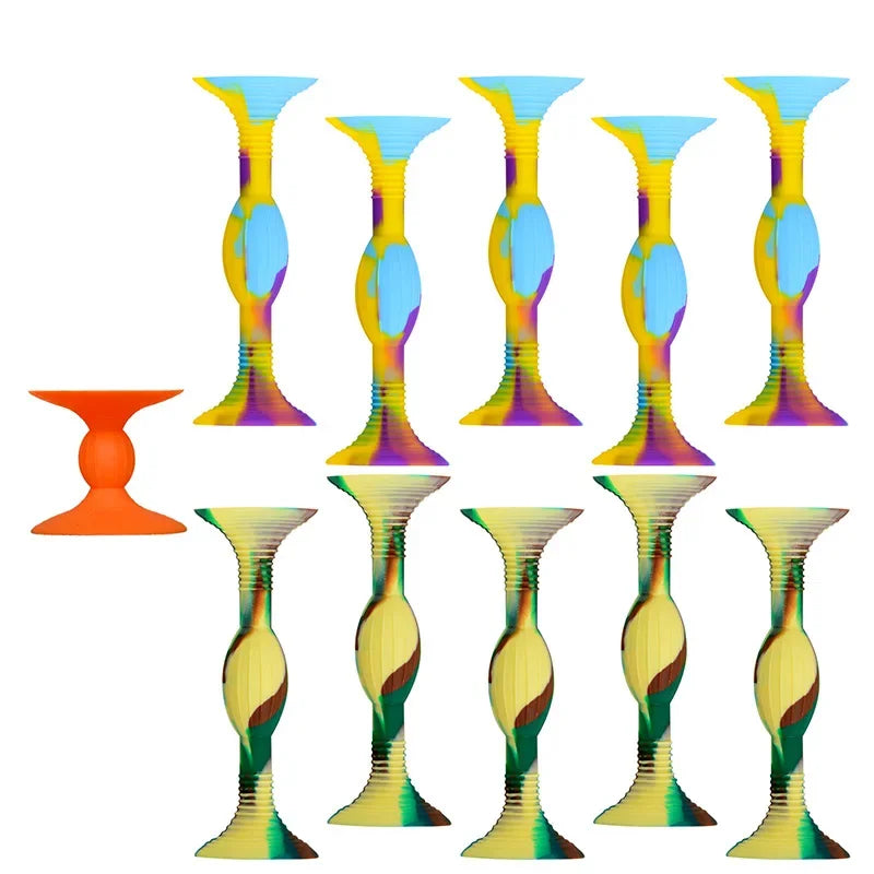 A set of silicone suction cup darts featuring various colored, tapered darts.