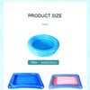 A set of blue inflatable fishing game parts including a large oval piece, a middle rectangular piece, and a small mini rectan