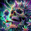 A vibrant diamond painting featuring a skull adorned with intricate floral and organic designs.