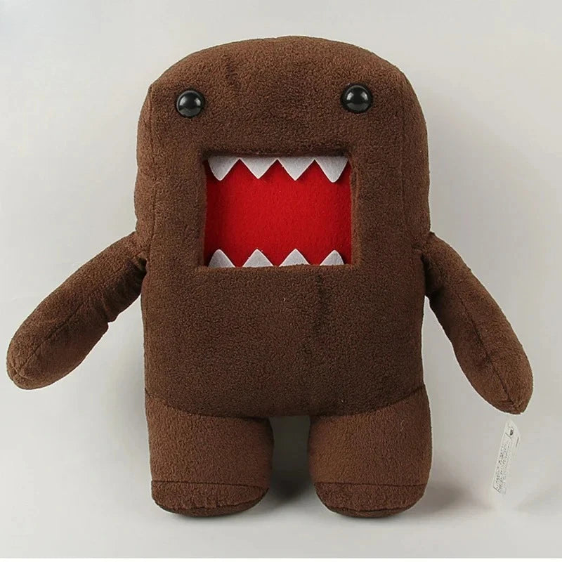 A brown plush bear toy with a red mouth opening showing white teeth.