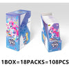 A box of My Little Pony Friendship Cards with themed pouches, showing 18 packs totaling 108 pieces.