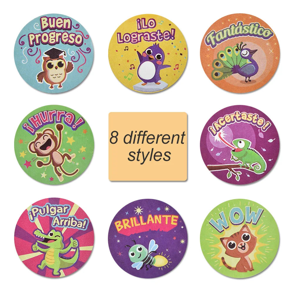 Spanish Motivational Reward Stickers for Kids – Cute Animal Encouragement Sticker Roll