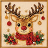 Diamond painting of a deer head with antlers and a red floral collar surrounded by gold beads