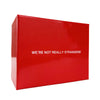 A red rectangular box for the We're Not Really Strangers interactive conversation card game.
