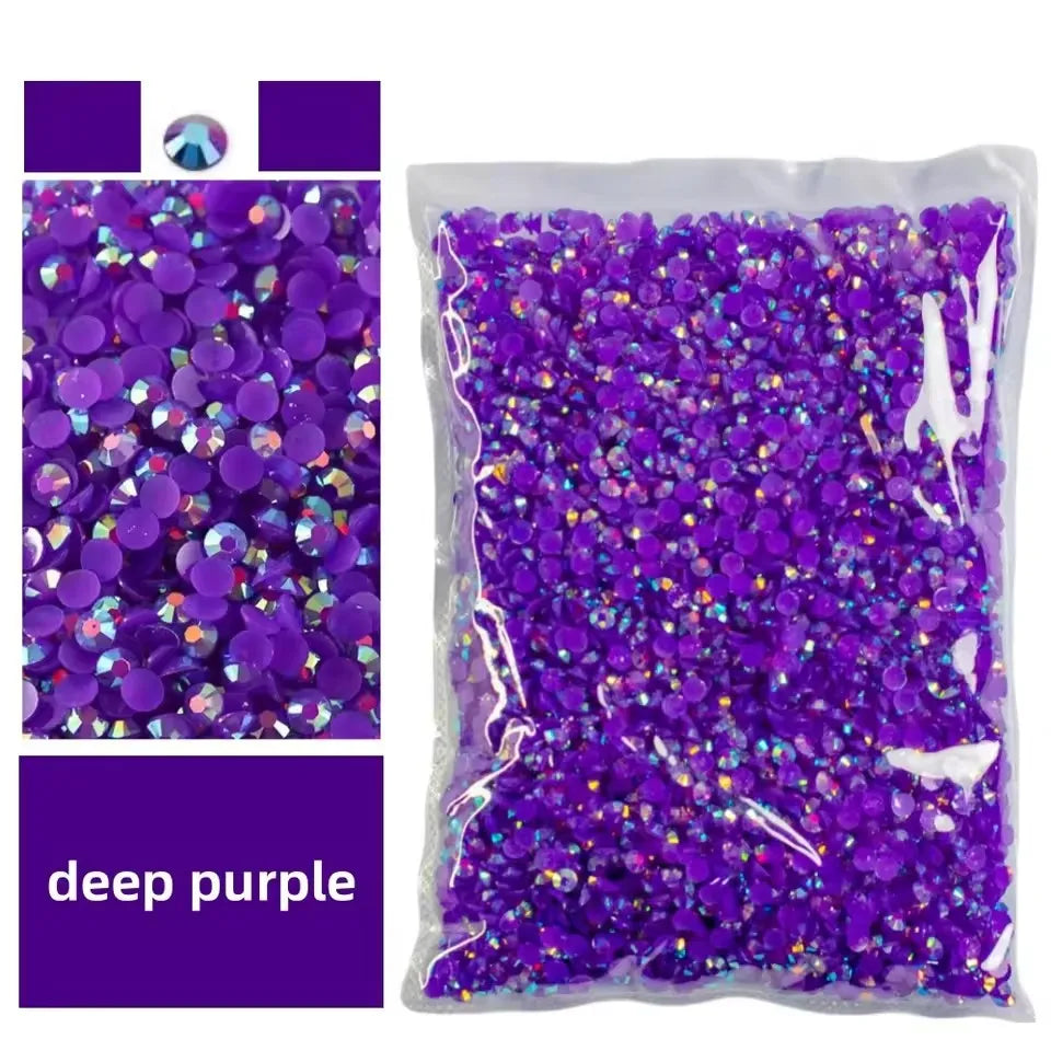 Bag of deep purple AB-coated flat back resin rhinestones for crafts and DIY projects