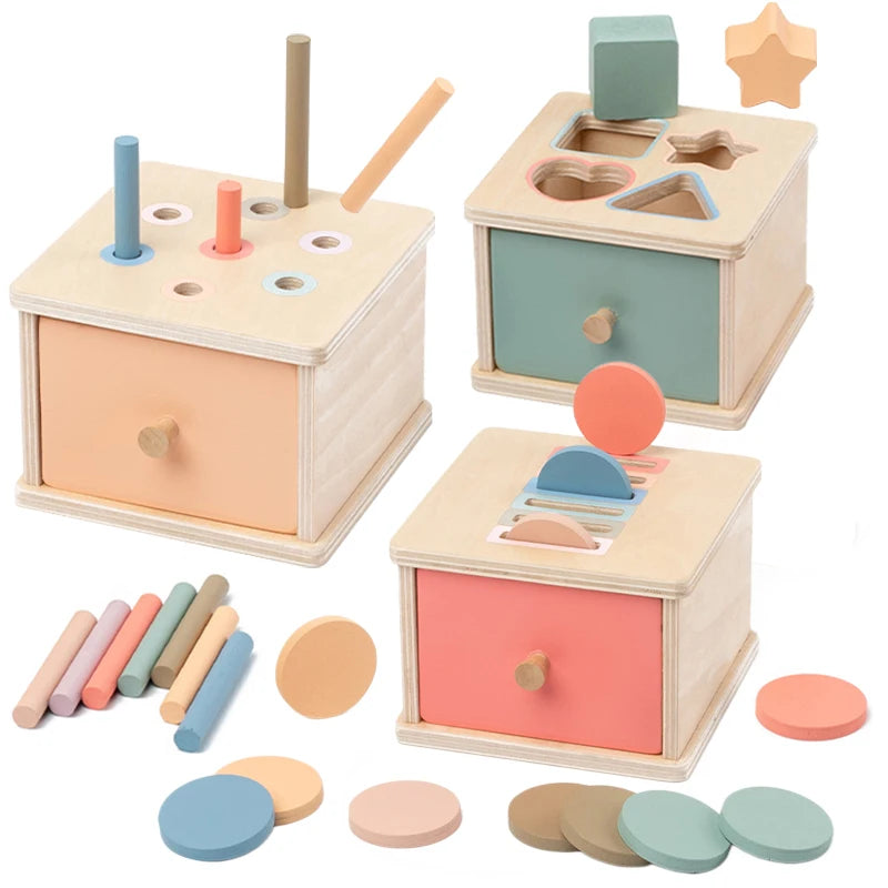 Wooden Montessori Sorting Box with Shape & Color Matching Games