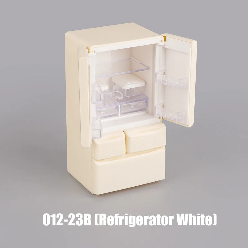 A white dollhouse furniture playset featuring a mini kitchen and living room set.