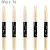 A set of five pairs of maple wood drumsticks with nylon tips labeled 5Pair 7A