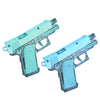 A light blue plastic pistol water gun with a textured grip and barrel, shown from the side.
