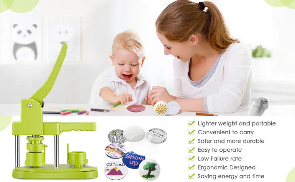 DIY Button Maker Machine Kit with Interchangeable Molds – 5 Sizes