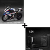 1:24 scale diecast sport motorcycle model with sound and light effects shown next to a display box.