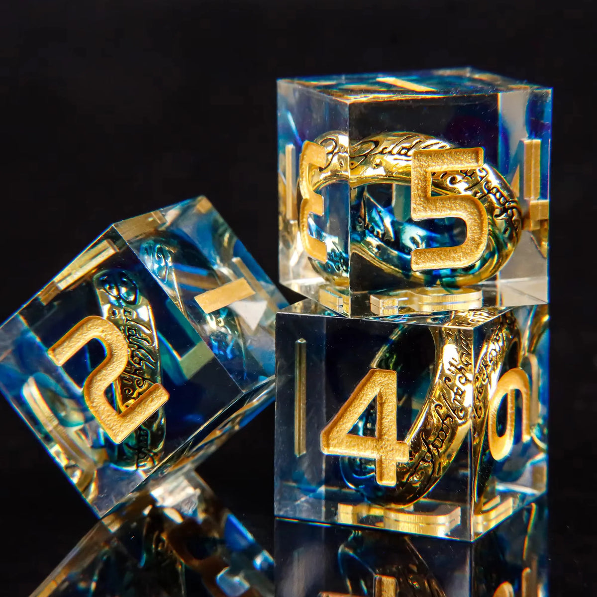 Magic Lord 7-Piece Metal Dice Set with Golden Rings for D&D