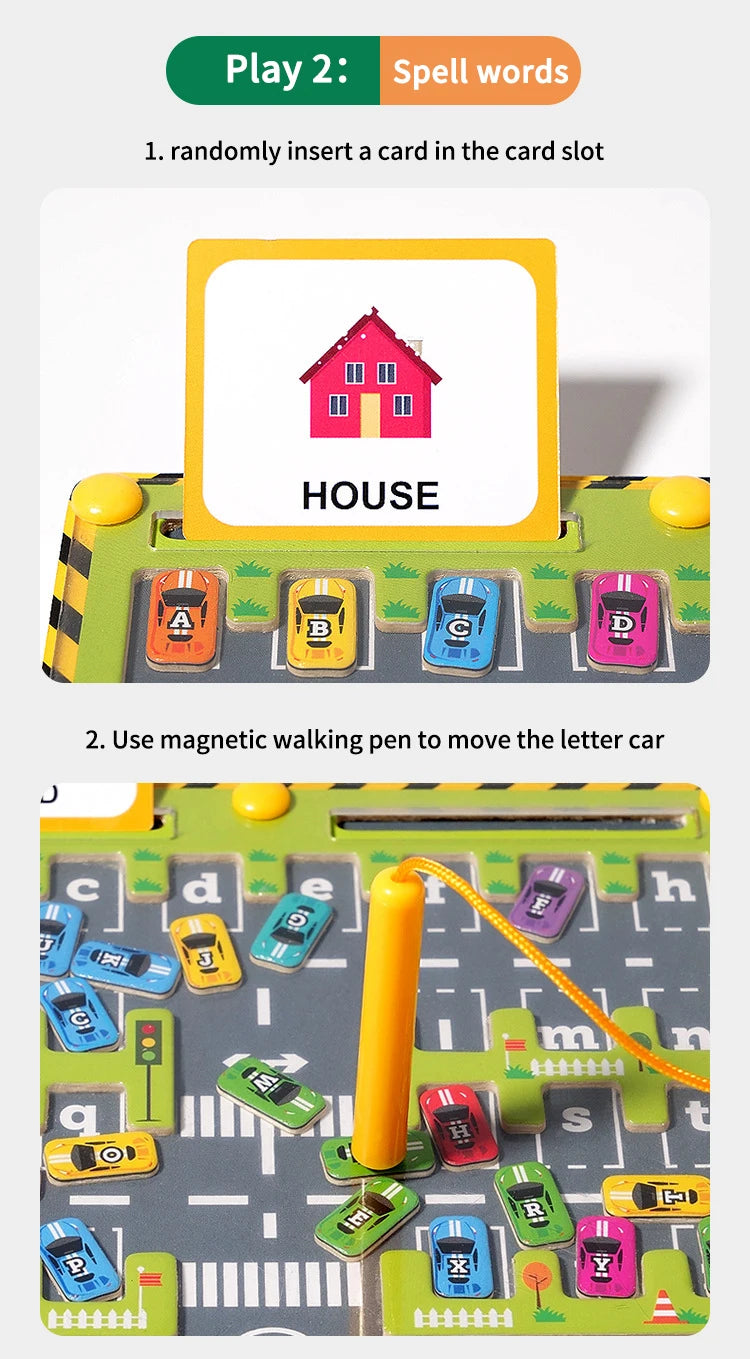 Magnetic Alphabet Maze Wooden Letter Puzzle – Parking Lot Theme