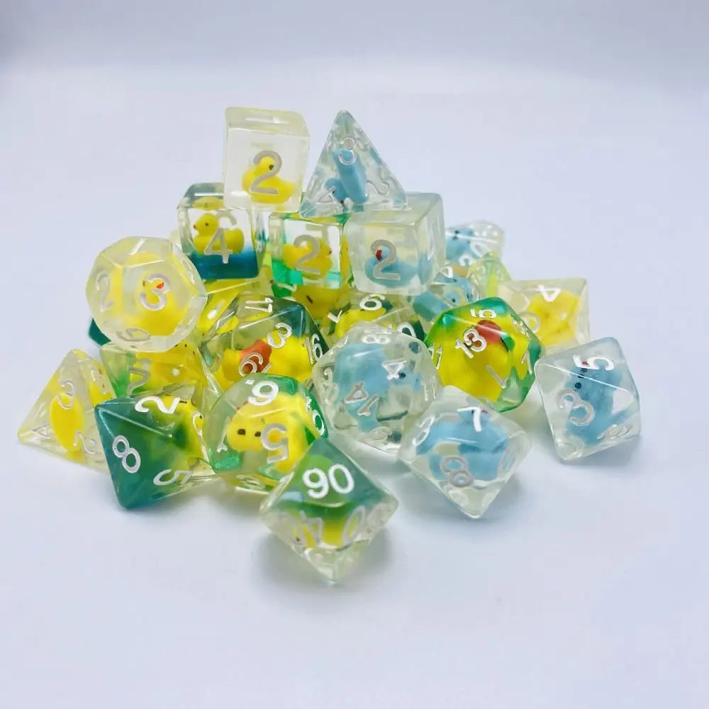 Acrylic Polyhedral Dice Set with Animal Duck Fillers