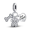A sterling silver charm featuring a paw print and a heart design, suitable for DIY bracelet making.