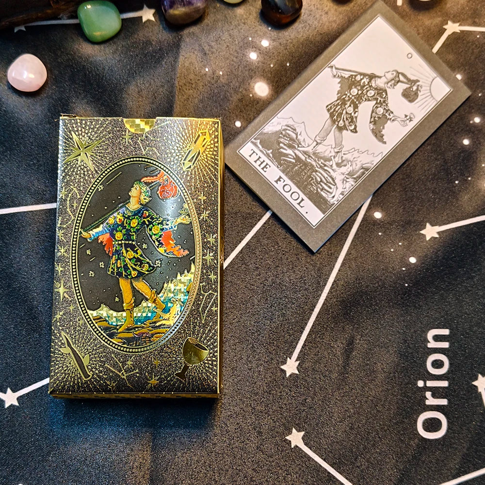 Gold Foil Waterproof Tarot Card Deck with Guidebook