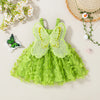 A light green tulle butterfly dress with sheer fabric wings and yellow accents, displayed on a neutral background.