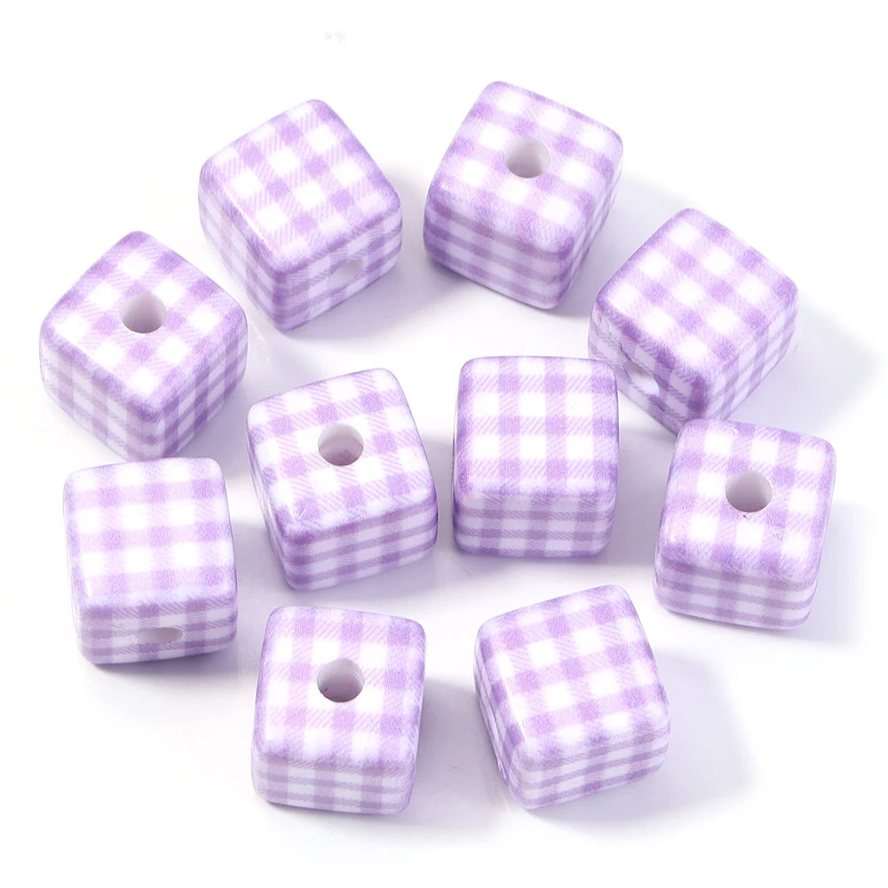 Classic Plaid Acrylic Cube Beads for Jewelry Making