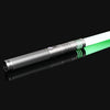 An RGB metal lightsaber with a silver grip and a translucent green blade is shown against a black background.