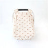 A beige breathable baby car seat cover featuring a sun shade and mosquito net.