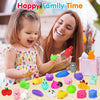 A young girl and woman are interacting with various colorful squishy fidget toys for family time.