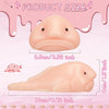 A pink squishy blobfish stress relief toy shown in two views, demonstrating its size.
