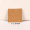 A square brown kraft card is shown on a white background, labeled 50p 5x5cm.