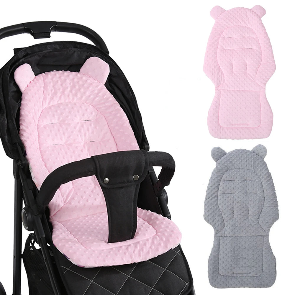 Pink and gray plush double-sided stroller seat cushion for babies