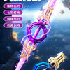 A pink and purple retractable glowing double-blade light sword with fire effects is displayed against a dark, atmospheric bac