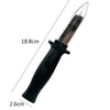 A close-up view of a spring snake prank can with a realistic chip design and a black textured handle.