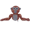 A plush toy of a monke gorilla with brown and black spotted fur and gray features.