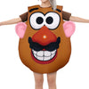 A person wearing a matching Mr. & Mrs. Potato Head couple costume set featuring orange and brown body parts.