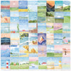 A collage of watercolor stickers depicting various mountain, sea, and landscape scenes.