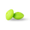 Two bright lime green silicone lentil beads shaped like an abacus for jewelry making