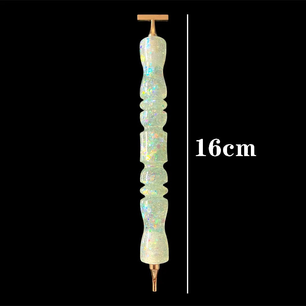 A long, clear glitter resin diamond painting pen with a wavy handle, measuring 16cm.