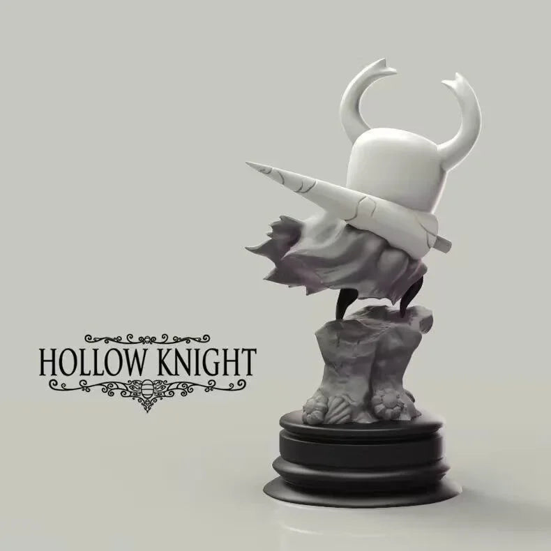 A handcrafted PVC figure of the Hollow Knight Little Knight collectible statue standing on a base.