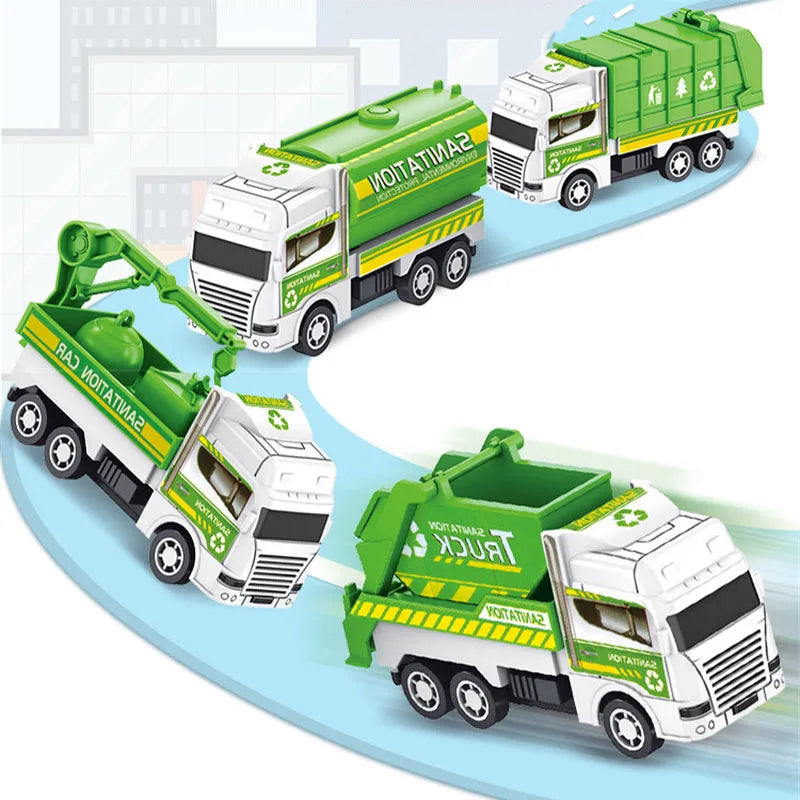 Mini Pull-Back Sanitation Trucks Set of 4
