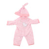Pink and white striped onesie outfit for a baby doll