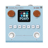 A blue multi-effects pedal with a digital display, rotary knobs, and buttons for sound effects.