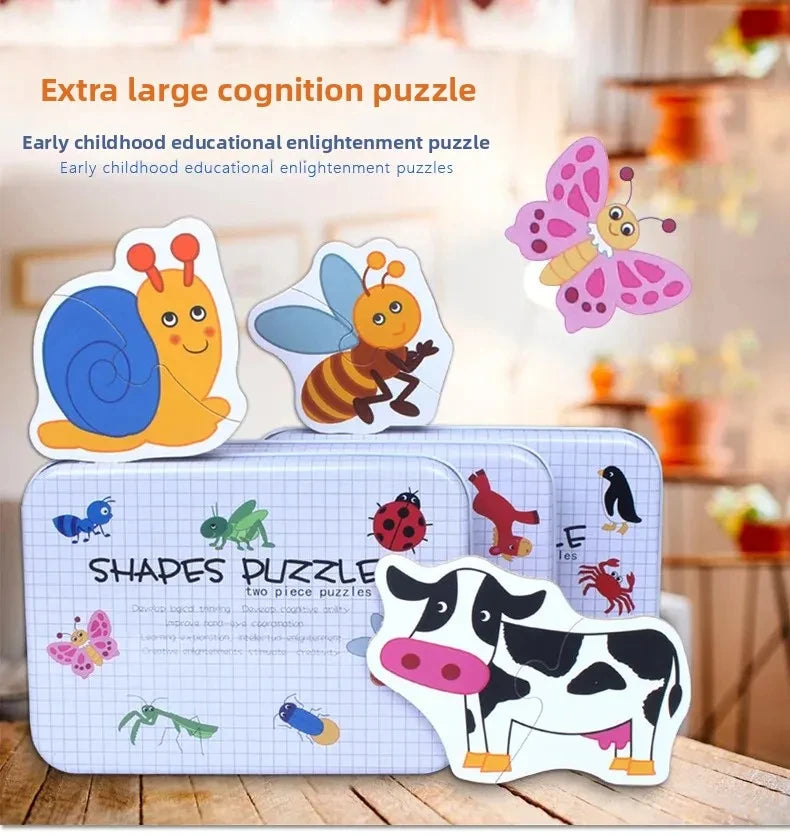Montessori Wooden Animal Puzzle Set with Storage Box