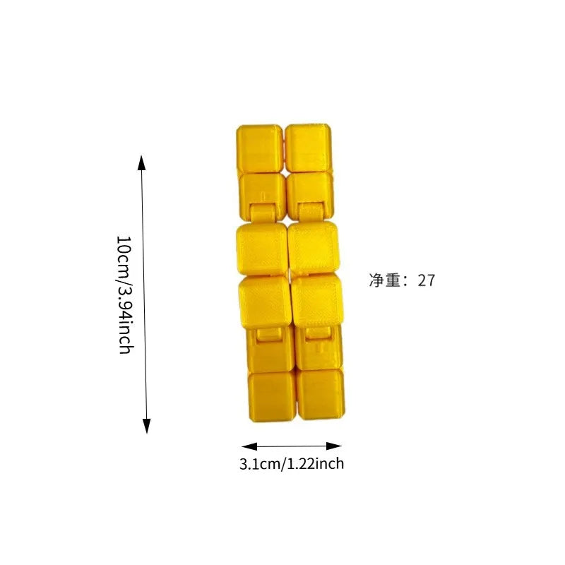 A set of yellow Infinity Cube fidget toys for stress relief and focus.
