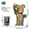 A colorful bear figure made of micro building blocks, featuring bright yellow, green, and pink hues.