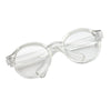 Clear plastic eyeglasses frame with a translucent lens