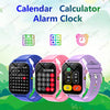A collection of smartwatches and related icons for a calendar, calculator, alarm, and clock.