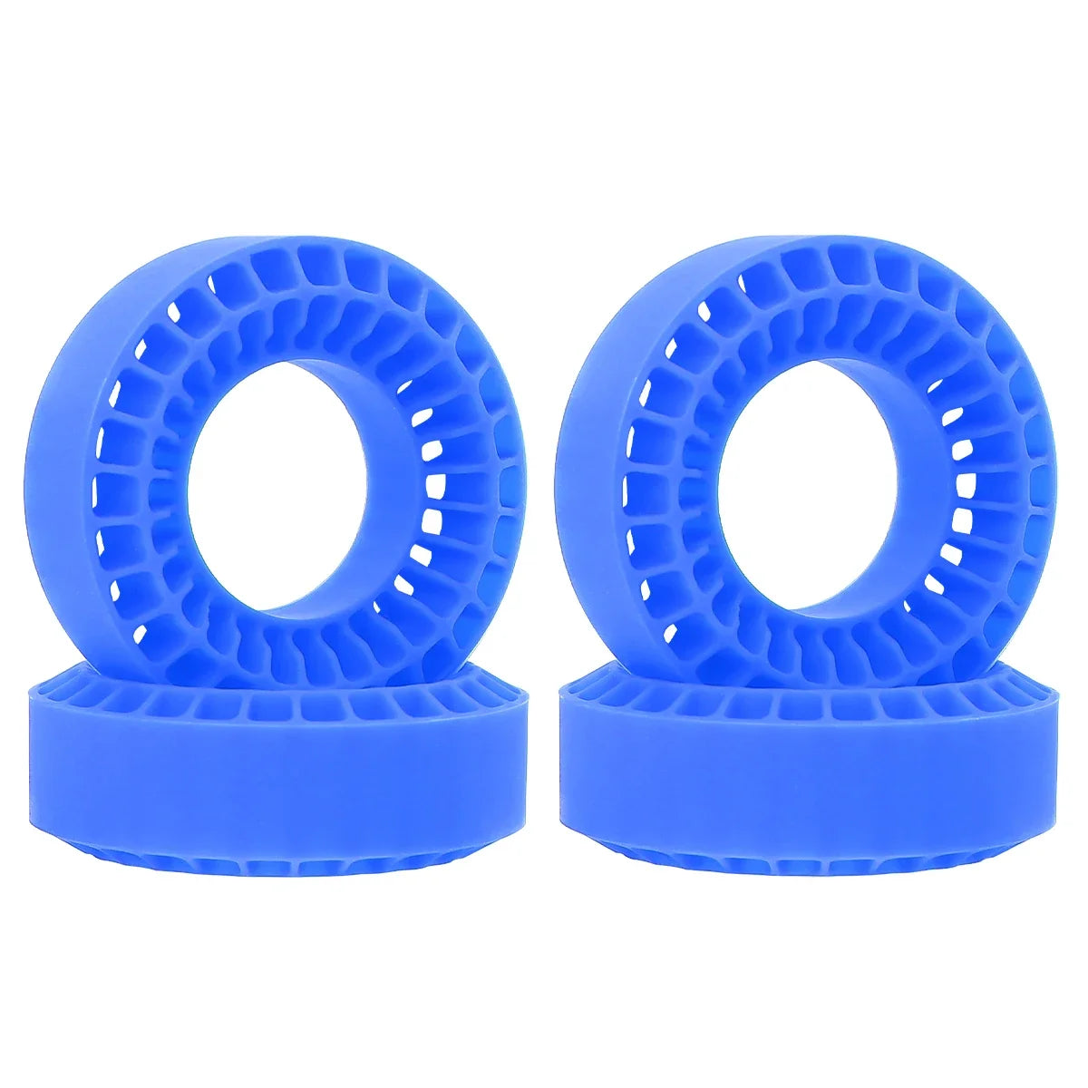 Two blue silicone rubber tire inserts for RC crawlers