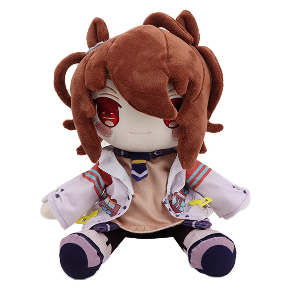 A plush doll of Uma Musume Pretty Derby Agnes Tachyon with brown hair and a white jacket.
