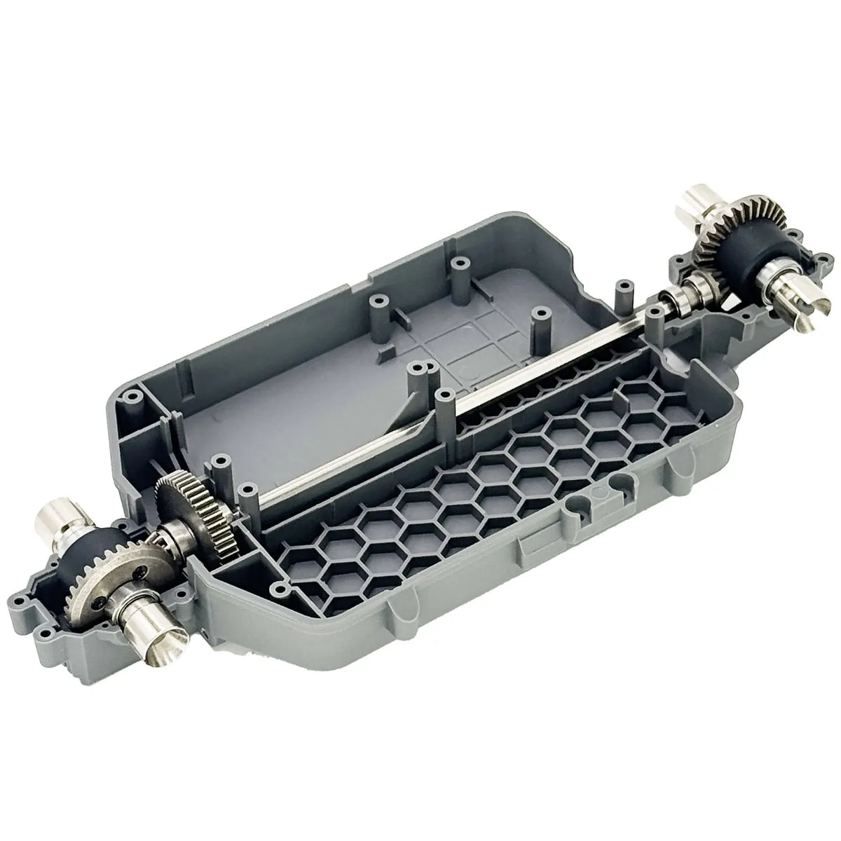 Metal Gear differential upgrade kit for RC cars showing a gray plastic gear assembly