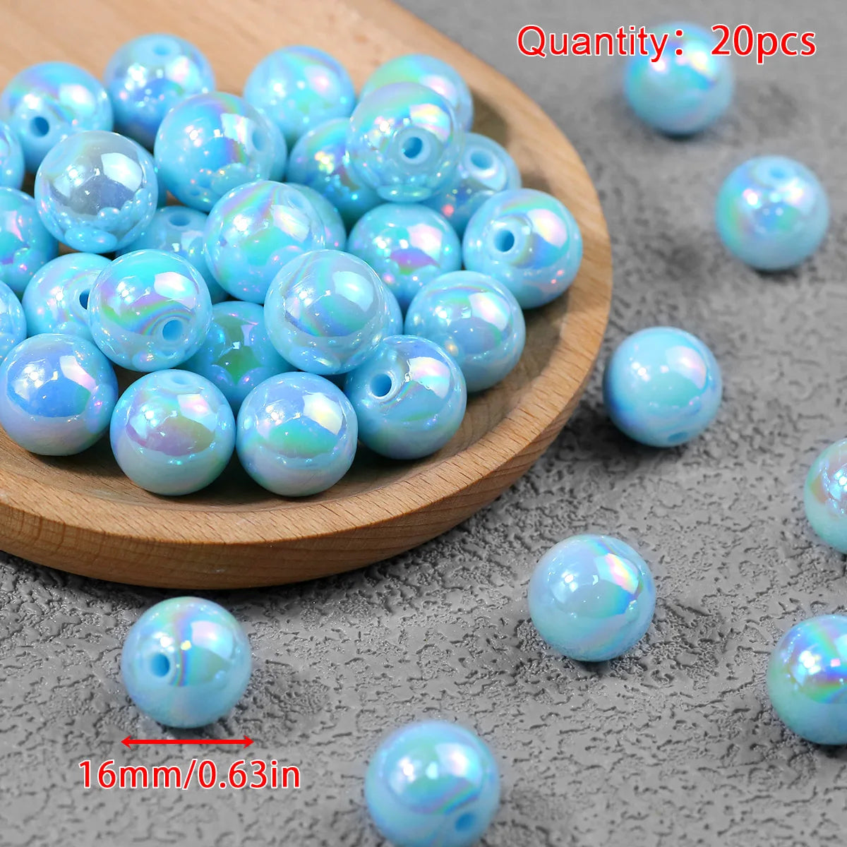 Iridescent Acrylic Round Beads for Jewelry Making (16mm, 20-Pack)